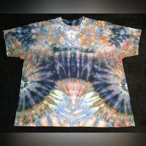 Gray, Tan And Black Side Spiral Ice Dye Tie Dye T Shirt ~ Sz 3XL